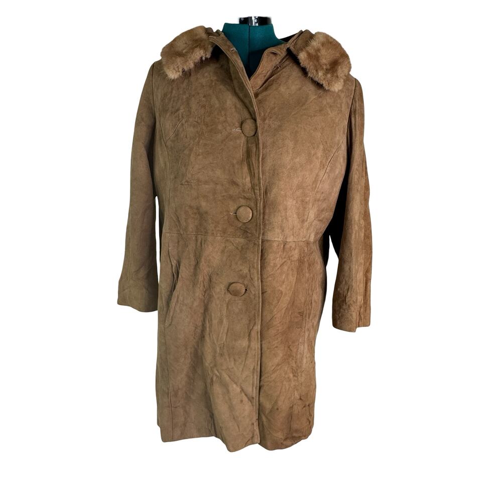 Vintage 1960s Youthmodes Petites Tan Suede Coat w Real Mink Collar, ILGWU tag